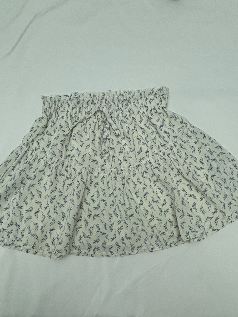 Pink Lily Cream Mini Skirt with Blue Botanical Print